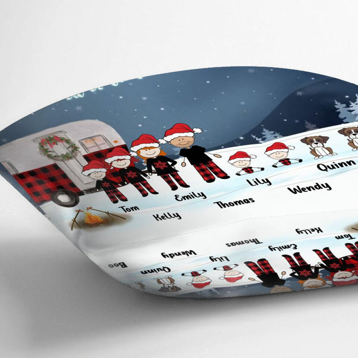 Personalized Christmas Camping Family Pillow Cover - Couple/Parents with up to 4 Children and 2 Pets - Christmas Gift For Couple/Family - Making Memories One Campsite At A Time