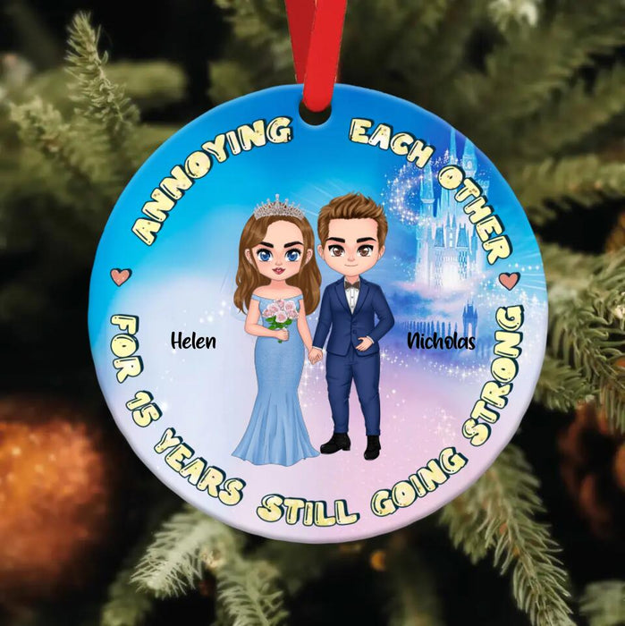 Personalized Couple Wedding Circle Wooden Ornament - Gift Idea For Couple/Wedding Anniversary - Annoying Each Other For 15 Years And Still Going Strong