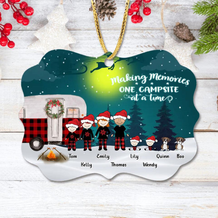 Personalized Christmas Camping Family Wooden Ornament - Couple/Parents with up to 4 Children and 2 Pets - Christmas Gift For Couple/Family - Making Memories One Campsite At A Time
