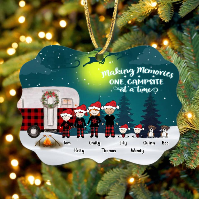 Personalized Christmas Camping Family Wooden Ornament - Couple/Parents with up to 4 Children and 2 Pets - Christmas Gift For Couple/Family - Making Memories One Campsite At A Time