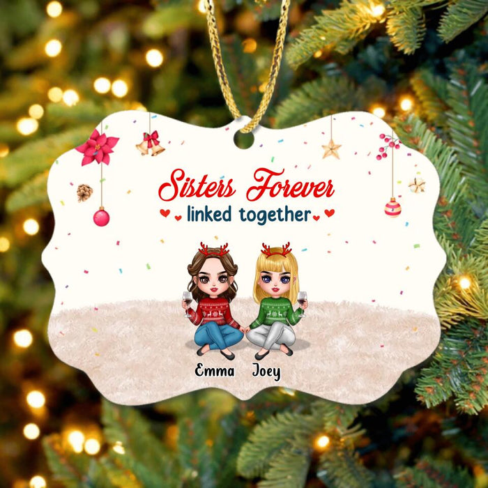 Personalized Best Friends/Sisters Rectangle Ornament - Gift Idea For Sisters/Besties - Up to 4 Girls - Sisters Forever Linked Together