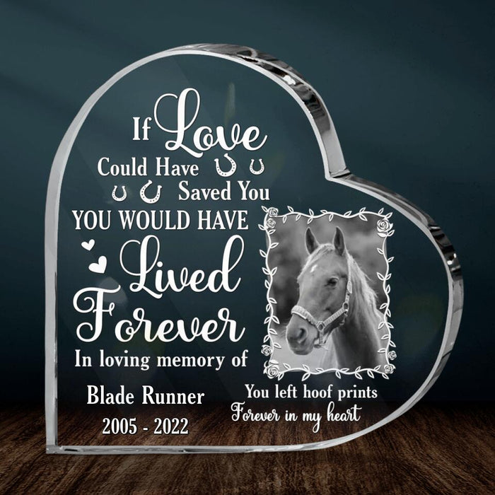 Personalized Memorial Horse Photo Acrylic Plaque - Memorial Gift Idea For Horse Owners - If Love Could Have Saved You You Would Have Lived Forever