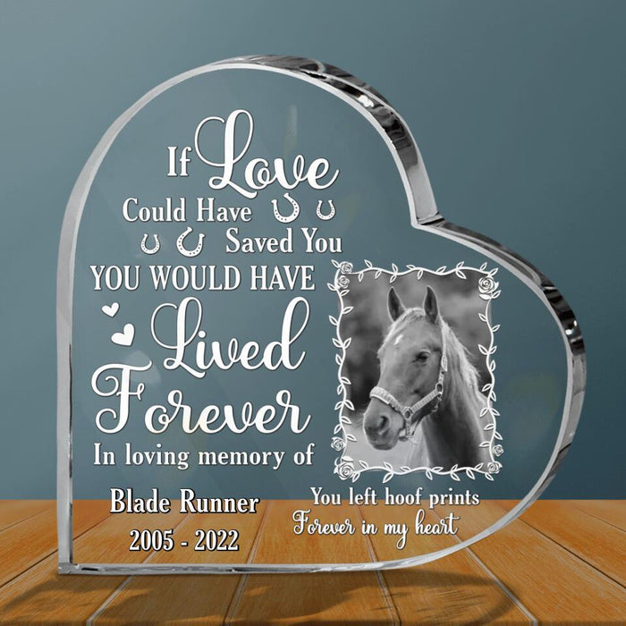 Personalized Memorial Horse Photo Acrylic Plaque - Memorial Gift Idea For Horse Owners - If Love Could Have Saved You You Would Have Lived Forever