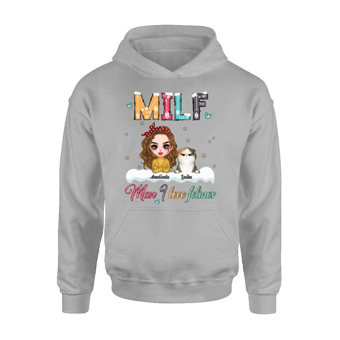 Personalized Cat Mom Winter T-shirt/Long Sleeve/Sweatshirt/Hoodie - Gift Idea For Cat Lover With Up to 4 Cats - Christmas/Winter Gift - MILF Man I Love Felines