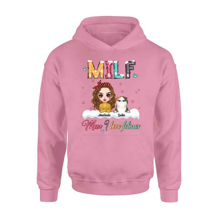 Personalized Cat Mom Winter T-shirt/Long Sleeve/Sweatshirt/Hoodie - Gift Idea For Cat Lover With Up to 4 Cats - Christmas/Winter Gift - MILF Man I Love Felines