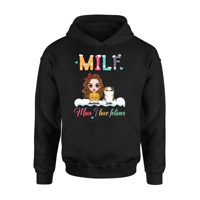 Personalized Cat Mom Winter T-shirt/Long Sleeve/Sweatshirt/Hoodie - Gift Idea For Cat Lover With Up to 4 Cats - Christmas/Winter Gift - MILF Man I Love Felines