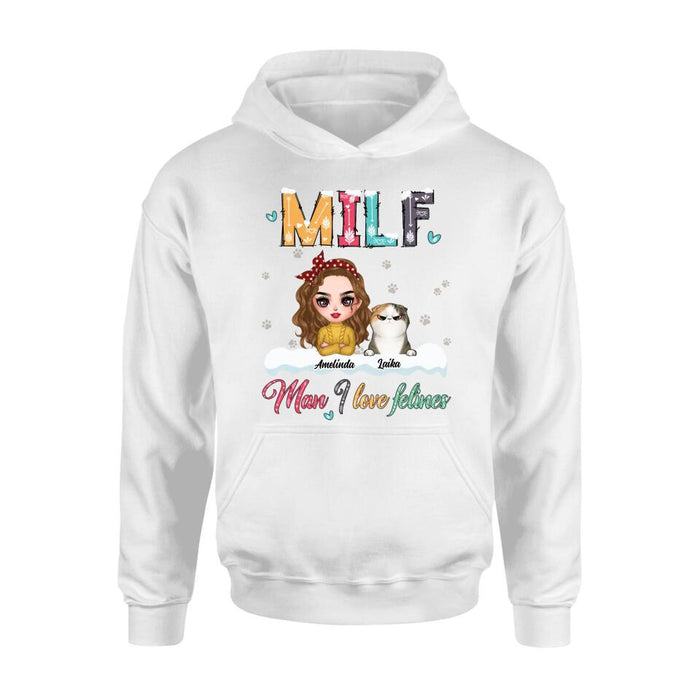 Personalized Cat Mom Winter T-shirt/Long Sleeve/Sweatshirt/Hoodie - Gift Idea For Cat Lover With Up to 4 Cats - Christmas/Winter Gift - MILF Man I Love Felines