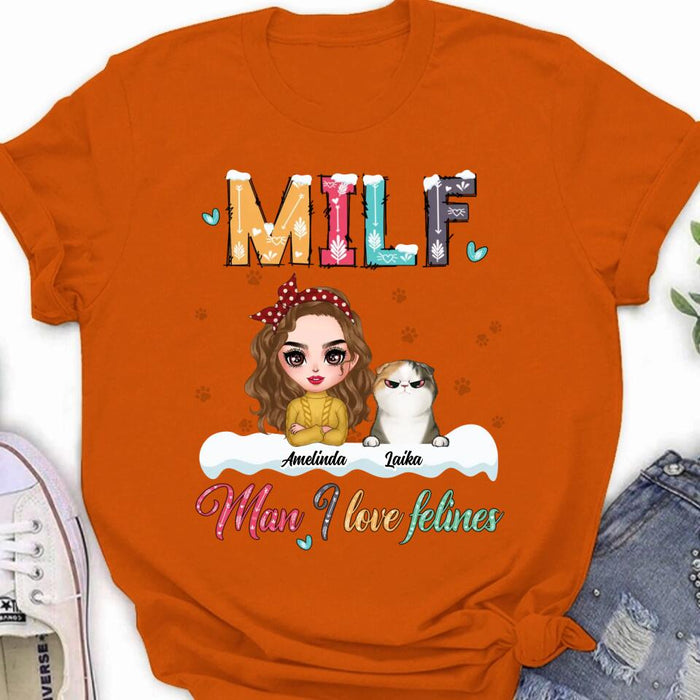 Personalized Cat Mom Winter T-shirt/Long Sleeve/Sweatshirt/Hoodie - Gift Idea For Cat Lover With Up to 4 Cats - Christmas/Winter Gift - MILF Man I Love Felines