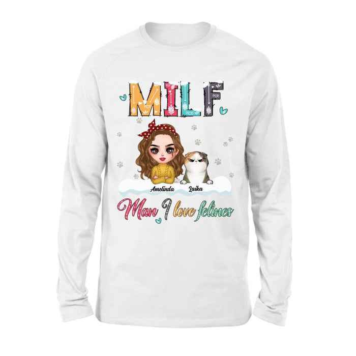 Personalized Cat Mom Winter T-shirt/Long Sleeve/Sweatshirt/Hoodie - Gift Idea For Cat Lover With Up to 4 Cats - Christmas/Winter Gift - MILF Man I Love Felines