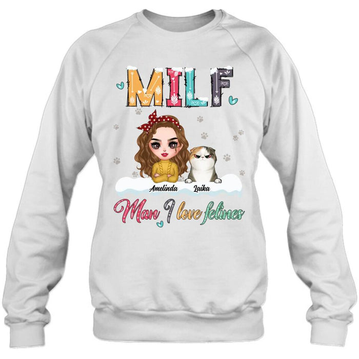 Personalized Cat Mom Winter T-shirt/Long Sleeve/Sweatshirt/Hoodie - Gift Idea For Cat Lover With Up to 4 Cats - Christmas/Winter Gift - MILF Man I Love Felines