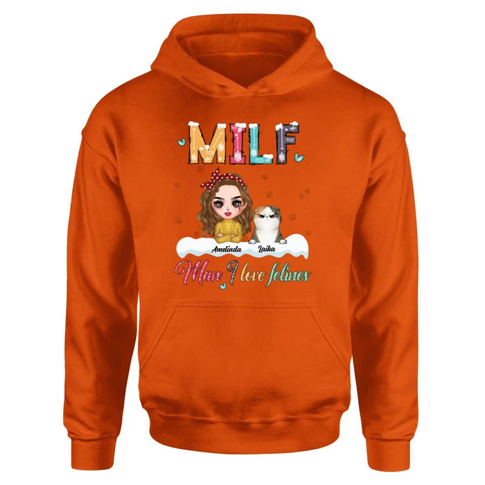 Personalized Cat Mom Winter T-shirt/Long Sleeve/Sweatshirt/Hoodie - Gift Idea For Cat Lover With Up to 4 Cats - Christmas/Winter Gift - MILF Man I Love Felines
