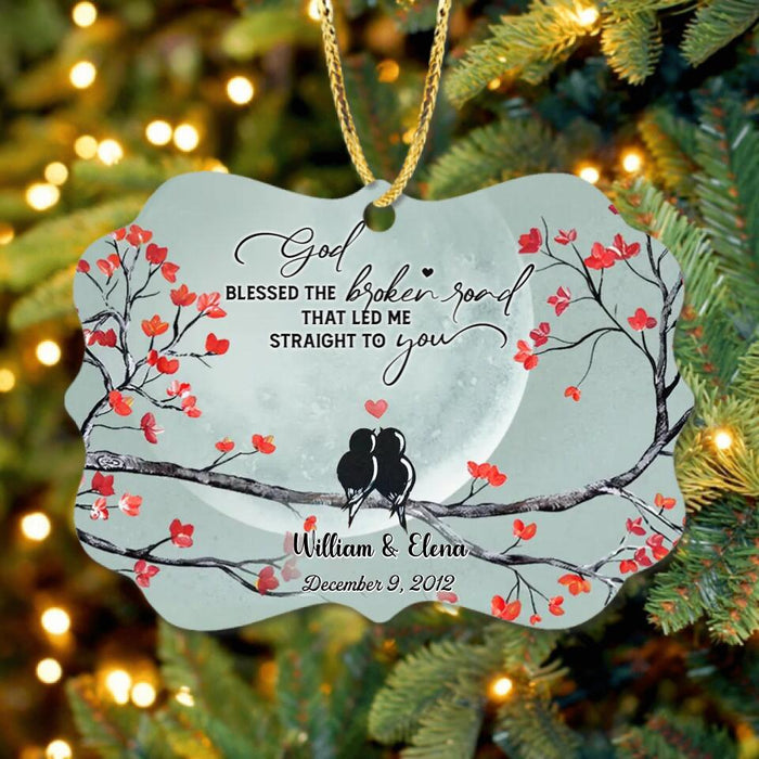 Personalized Couple Rectangle Wooden Ornament - Gift Idea For Family/Couple - God Blessed The Broken Road That Led Me Straight To You