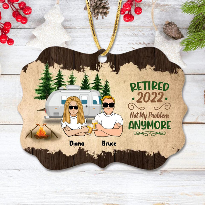 Personalized Couple Rectangle Wooden Ornament - Gift Idea For Couple/Camping Lovers - Retired 2022, Not My Problem Anymore