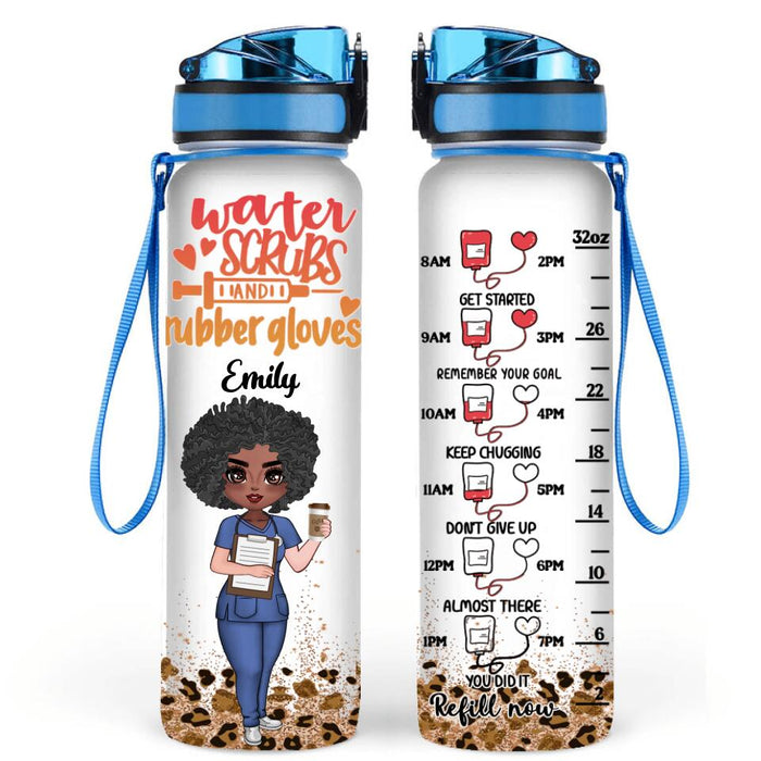 Personalized Nurse Water Tracker Bottle - Gift Idea For Doctor, Nurse - Water Scrubs & Rubber Gloves