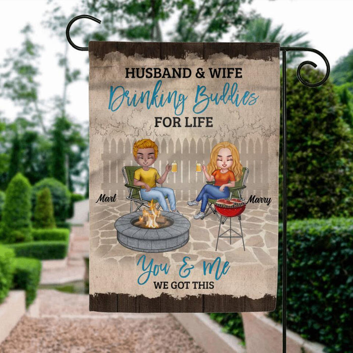 Personalized Couple Flag Sign - Gift Idea For Couple/Camping Lover - Husband & Wife Drinking Buddies For Life