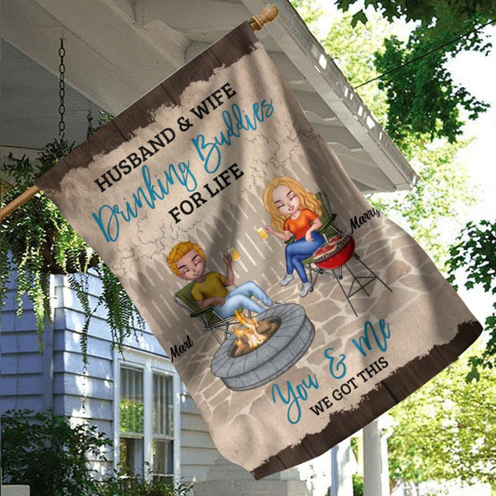 Personalized Couple Flag Sign - Gift Idea For Couple/Camping Lover - Husband & Wife Drinking Buddies For Life