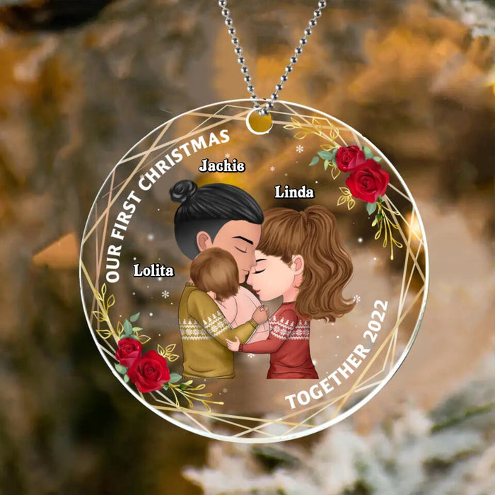 Personalized First Christmas New Parent Circle Acrylic Ornament - Gift Idea For Family - Our First Christmas Together 2022