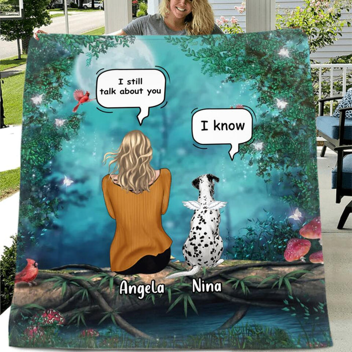 Personalized Memorial Dog/Cat Quilt/Fleece Throw Blanket - Adult/Couple With Up to 4 Pets - Memorial Gift Idea For Dog/Cat Lovers - I Still Talk About You