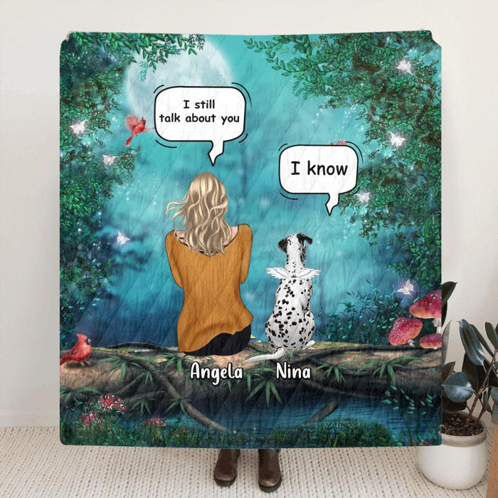 Personalized Memorial Dog/Cat Quilt/Fleece Throw Blanket - Adult/Couple With Up to 4 Pets - Memorial Gift Idea For Dog/Cat Lovers - I Still Talk About You