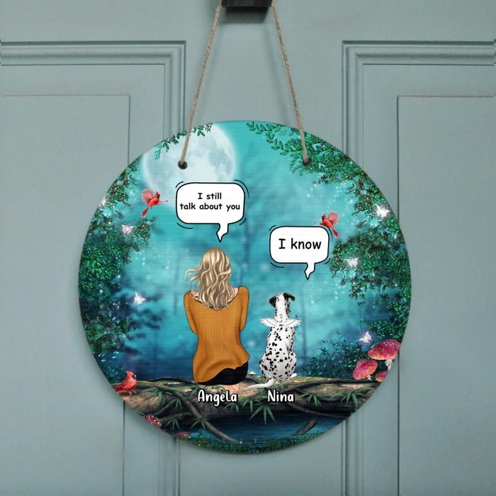 Personalized Christmas Memorial Dog/Cat Circle Wooden Sign - Adult/Couple With Up to 4 Pets - Memorial Gift Idea For Dog/Cat Lovers - I Still Talk About You