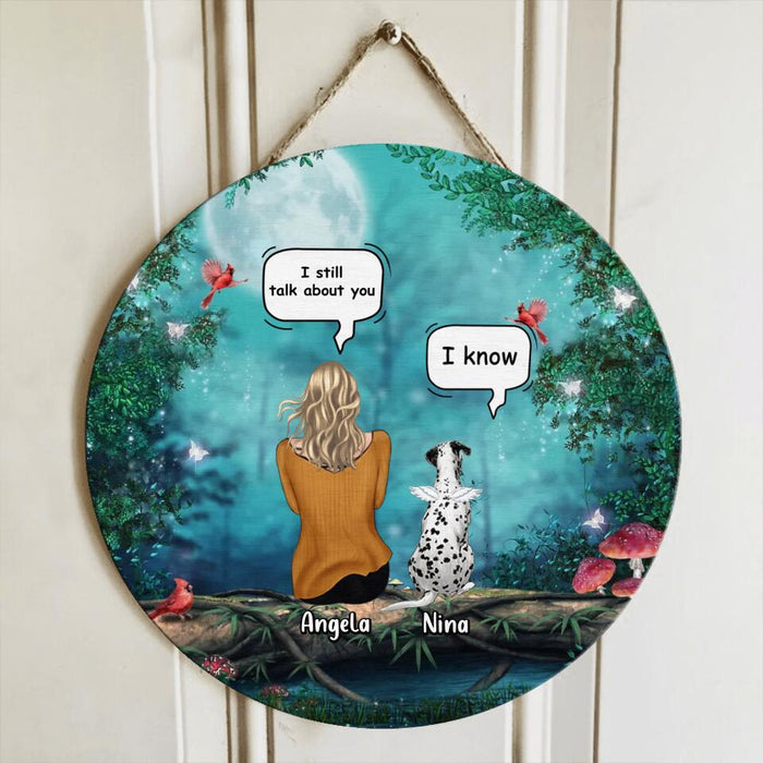Personalized Christmas Memorial Dog/Cat Circle Wooden Sign - Adult/Couple With Up to 4 Pets - Memorial Gift Idea For Dog/Cat Lovers - I Still Talk About You