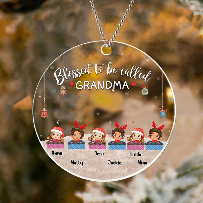 Personalized Grandma & Grandkids Circle/Rectangle Acrylic Ornament - Gift Idea For Grandma - Up to 6 Kids  - Blessed To Be Called Grandma