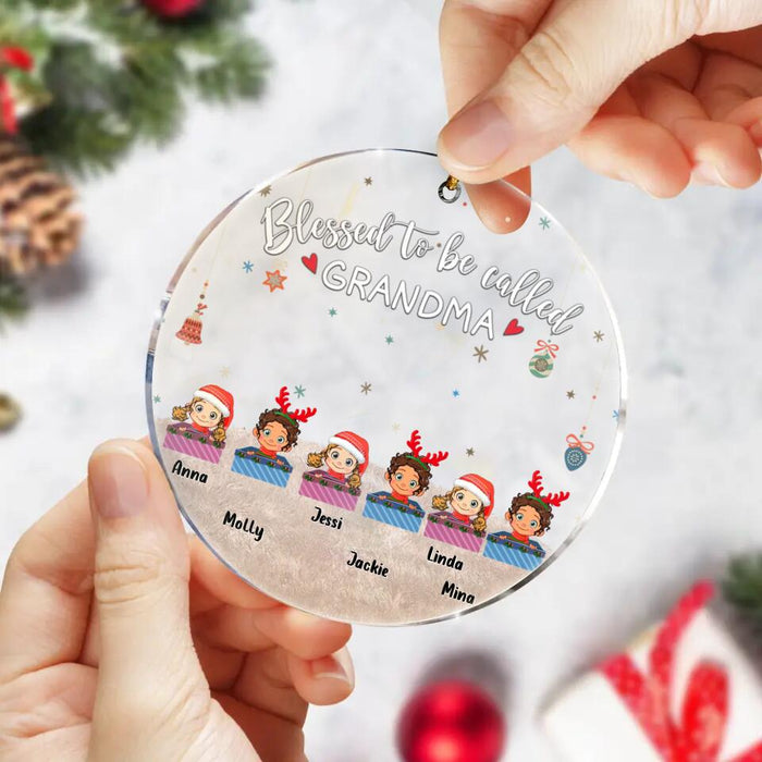Personalized Grandma & Grandkids Circle/Rectangle Acrylic Ornament - Gift Idea For Grandma - Up to 6 Kids  - Blessed To Be Called Grandma