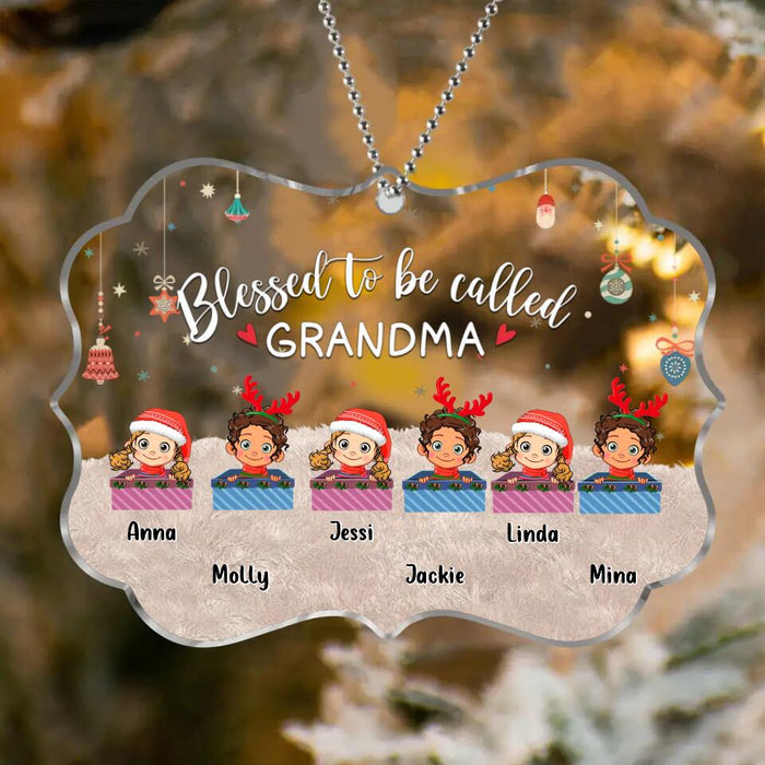Personalized Grandma & Grandkids Circle/Rectangle Acrylic Ornament - Gift Idea For Grandma - Up to 6 Kids  - Blessed To Be Called Grandma