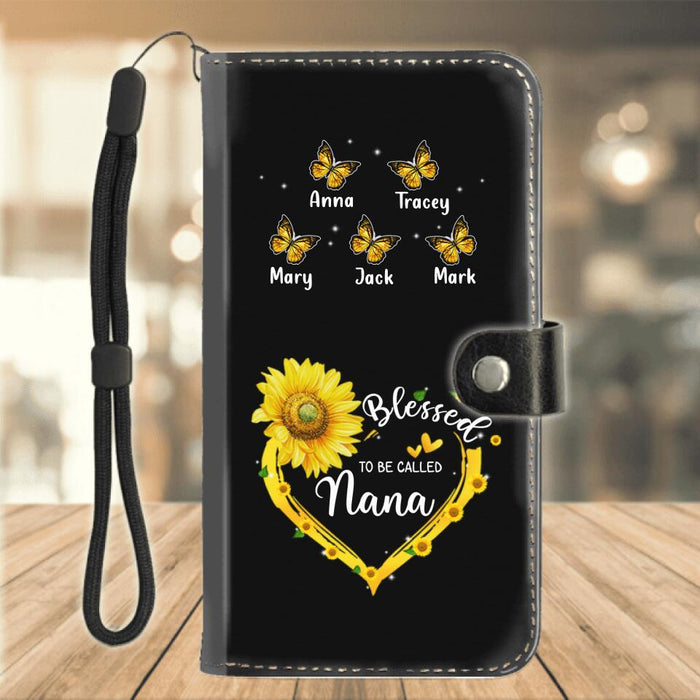 Personalized Grandma Butterfly Flip Leather Purse - Gift For Grandma From Grandkids - Blessed To Be Called Nana