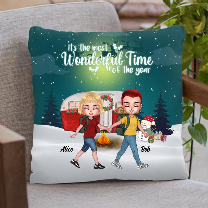 Personalized Xmas Camping Couple Fleece Throw Blanket/Quilt/Pillow Cover - Christmas Gift Idea For Couple - Husband And Wife Camping Partners For Life