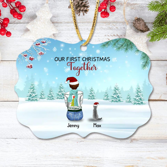 Personalized Christmas Family Rectangle Wooden/Acrylic Ornament - Best Gift Idea For Christmas/Family With Up To 3 Kids & 3 Pets - Our First Christmas Together
