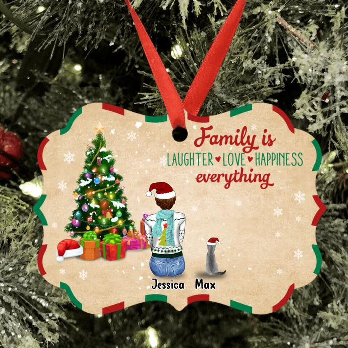 Personalized Christmas Family Aluminium Ornament - Gift Idea For Family/Christmas Decor With Up To 2 Kids And 3 Pets - Family Is Laughter, Love, Happiness, Everything