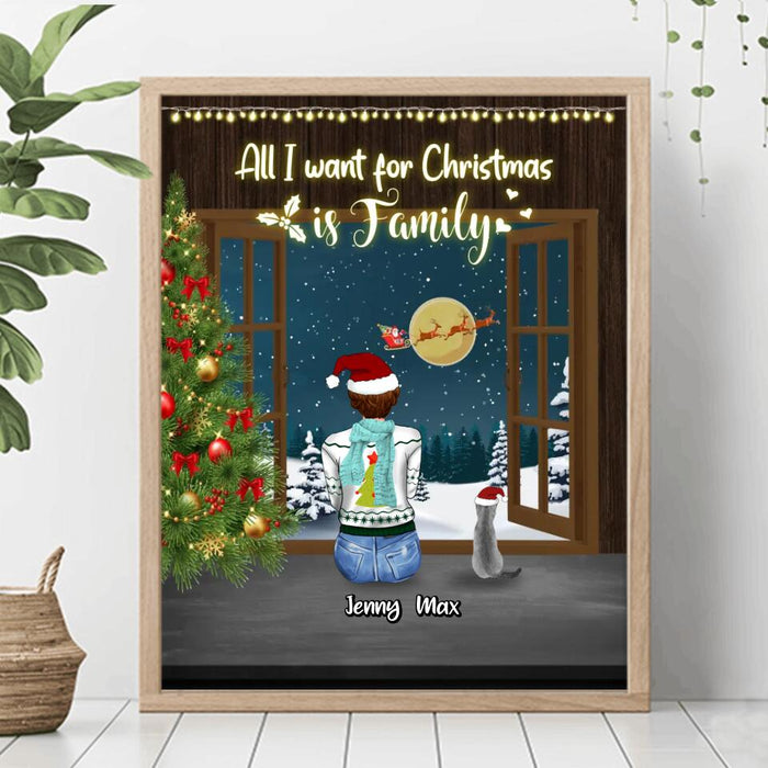 Personalized Christmas Family Vertical Poster - Gift Idea For Family/Christmas - Couple/Parents With Up To 3 Kids And 3 Pets - All I Want For Christmas Is Family