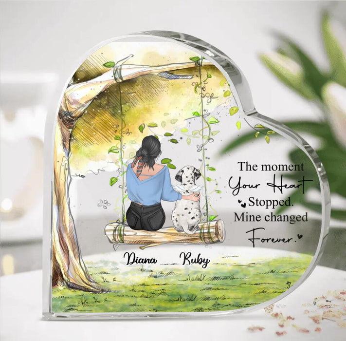 Personalized Memorial Pet Mom Crystal Heart - Up to 3 Pets - Memorial Gift Idea For Dog/Cat Owners - The Moment Your Heart Stopped Mine Changed Forever