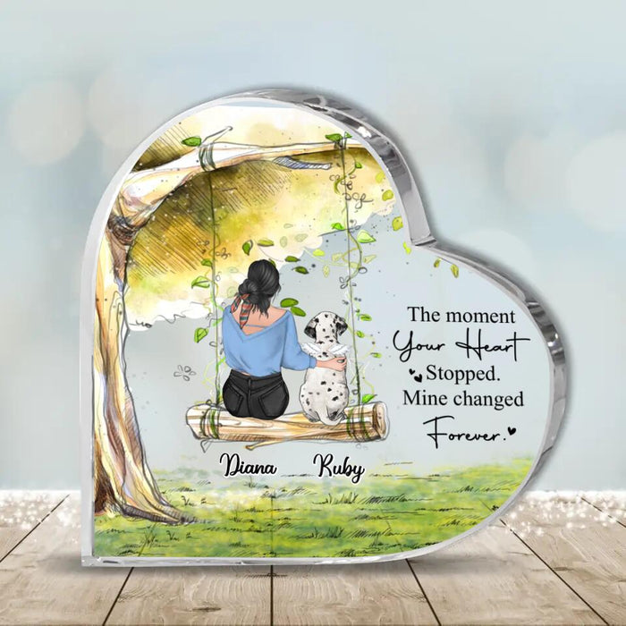 Personalized Memorial Pet Mom Crystal Heart - Up to 3 Pets - Memorial Gift Idea For Dog/Cat Owners - The Moment Your Heart Stopped Mine Changed Forever