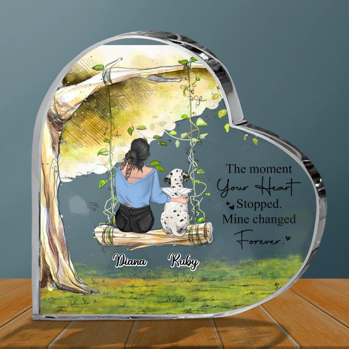 Personalized Memorial Pet Mom Crystal Heart - Up to 3 Pets - Memorial Gift Idea For Dog/Cat Owners - The Moment Your Heart Stopped Mine Changed Forever