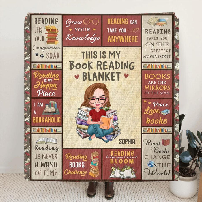 Personalized Reading Girl Quilt/Fleece Blanket - Gift Idea For Girl Loving Books - This Is My Book Reading Blanket