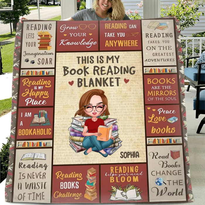 Personalized Reading Girl Quilt/Fleece Blanket - Gift Idea For Girl Loving Books - This Is My Book Reading Blanket