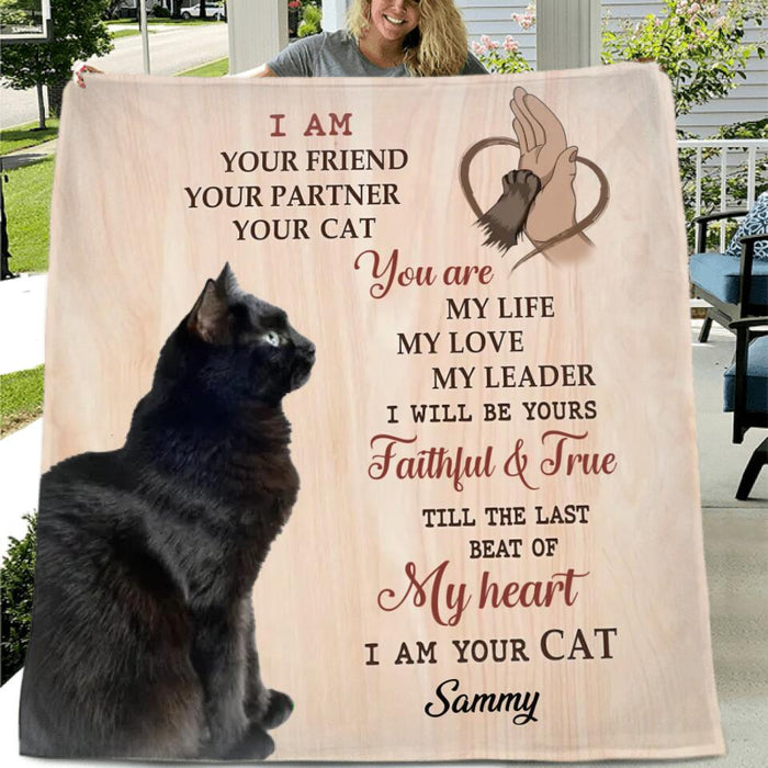 Personalized Cat Photo Quilt/Fleece Blanket - Gift Idea For Cat Lover - I Am Your Friend Your Partner Your Cat