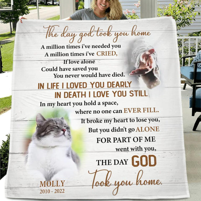 Personalized Memorial Pet Photo Pillow Cover/Quilt/Fleece Blanket - Memorial Gift Idea For Pet Lover - The Day God Took You Home