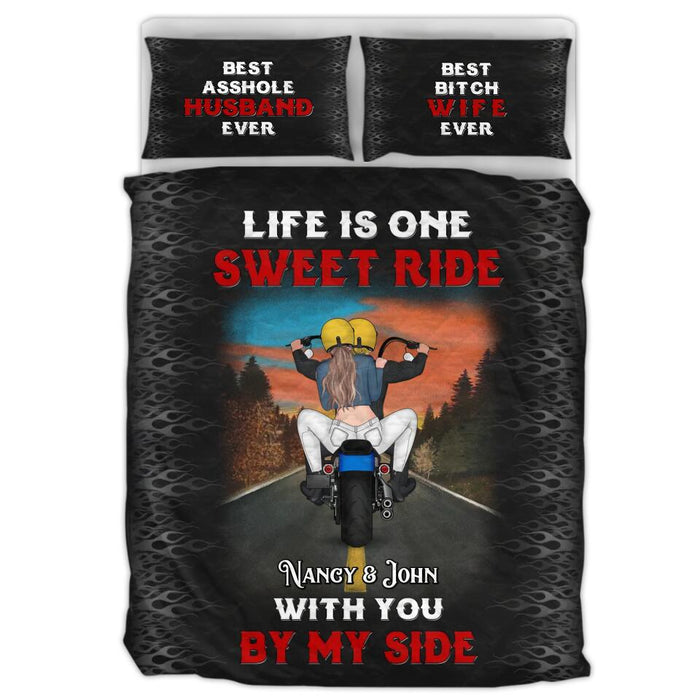 Personalized Couple Biker Quilt Bed Sets - Gift Idea For Couple/Biker Lovers - Life Is One Sweet Ride With You By My Side