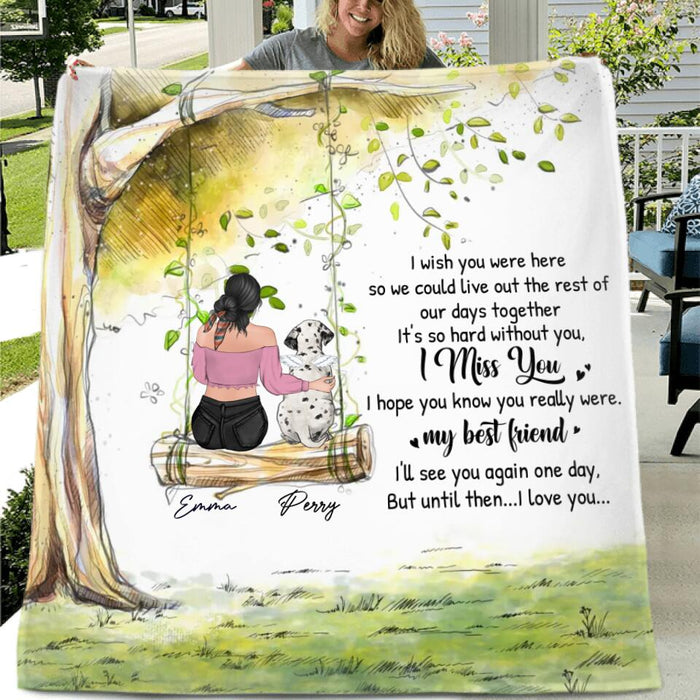 Personalized Memorial Pet Mom Fleece Blanket/Quilt - Up to 3 Pets - Memorial Gift Idea For Dog/Cat Owners - I Wish You Were Here