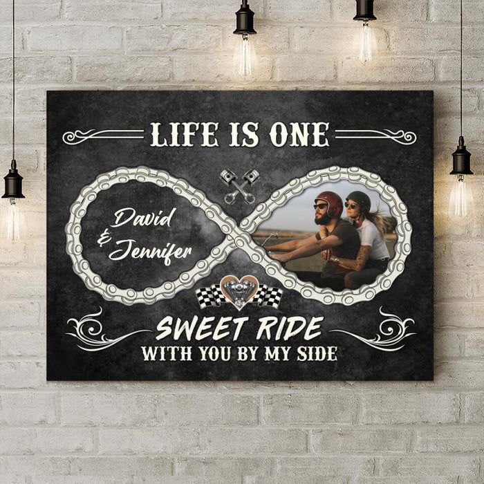 Personalized Motorcycle Chain Infinity Symbol Canvas - Gift Idea For Couple - Life Is One Sweet Ride With You By My Side