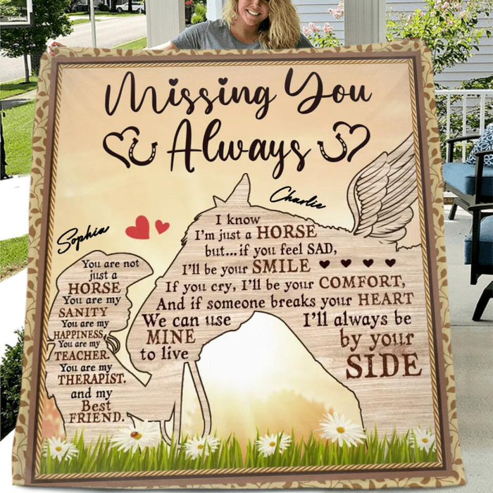 Personalized Horse Mom Quilt/Fleece Blanket - Memorial Gift For Horse Owners - Missing You Always