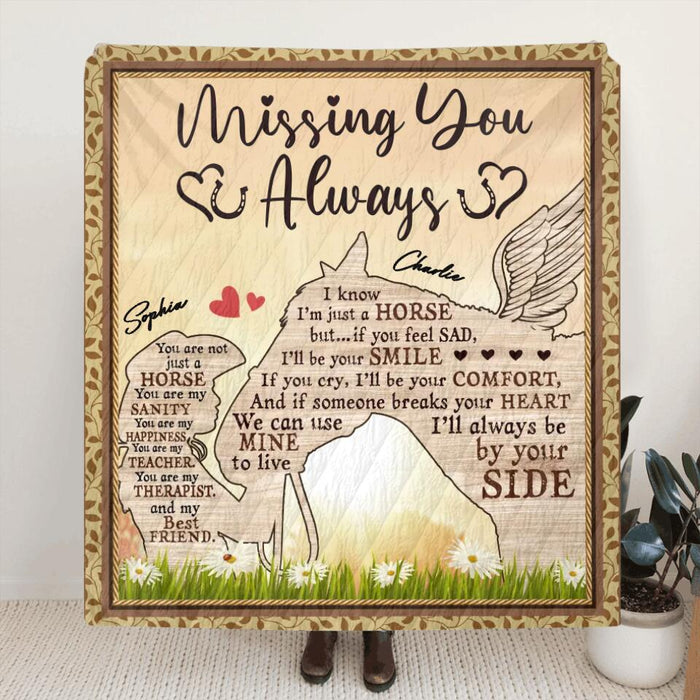 Personalized Horse Mom Quilt/Fleece Blanket - Memorial Gift For Horse Owners - Missing You Always