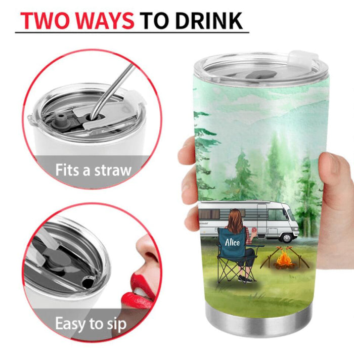 Personalized Camping Tumbler 2 Sides/ Wine Tumbler 2 sides - Gift For Camping Lovers - Single/Couple with up to 4 Pets - Not All Those Who Wander Are Lost