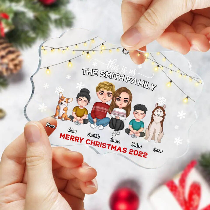 Personalized Family Christmas Ornament - Christmas Gift Idea For Family/ Dog/Cat Lover - Couple/Parents With Up to 2 Kids And 4 Pets - This Is Us Merry Christmas 2022