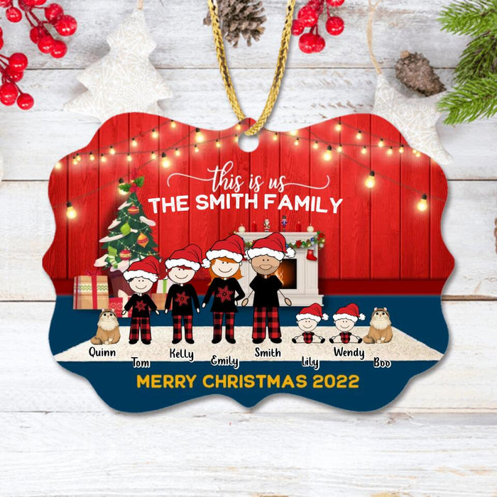 Personalized Family With Kid Christmas Ornament - Christmas Gift Idea For Family/Dog/Cat Lover - Up to 4 Kids And 3 Pets - This Is Us Merry Christmas 2022