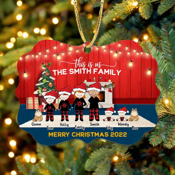 Personalized Family With Kid Christmas Ornament - Christmas Gift Idea For Family/Dog/Cat Lover - Up to 4 Kids And 3 Pets - This Is Us Merry Christmas 2022