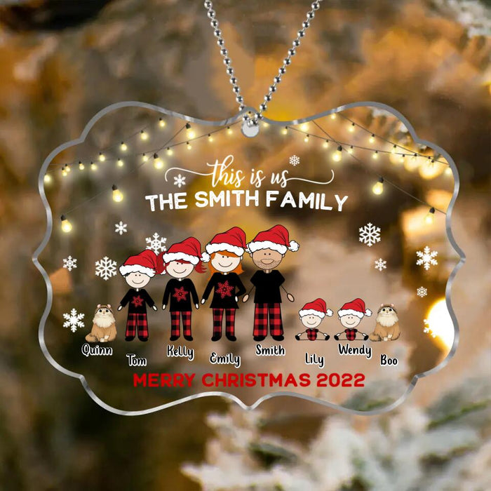 Personalized Family With Kid Christmas Ornament - Christmas Gift Idea For Family/Dog/Cat Lover - Up to 4 Kids And 3 Pets - This Is Us Merry Christmas 2022